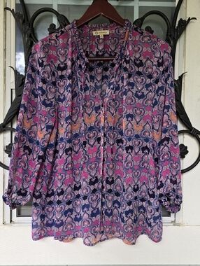 Democracy Pink Paisley Ruffles Boho Sheer Resortwear Lightweight Cover-up - M